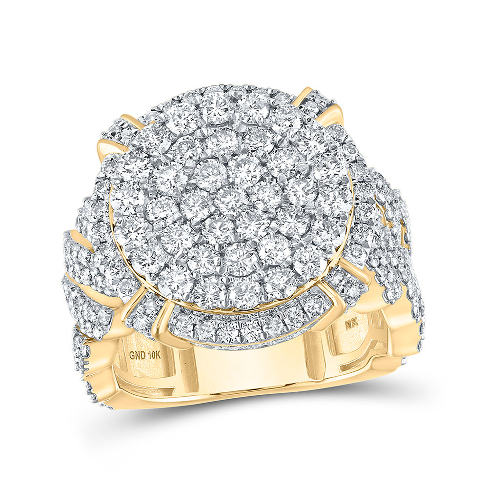 10K Yellow Gold Mens Round Diamond Circle Cluster Ring 4-1/2 Cttw, Mens Size: 7-13