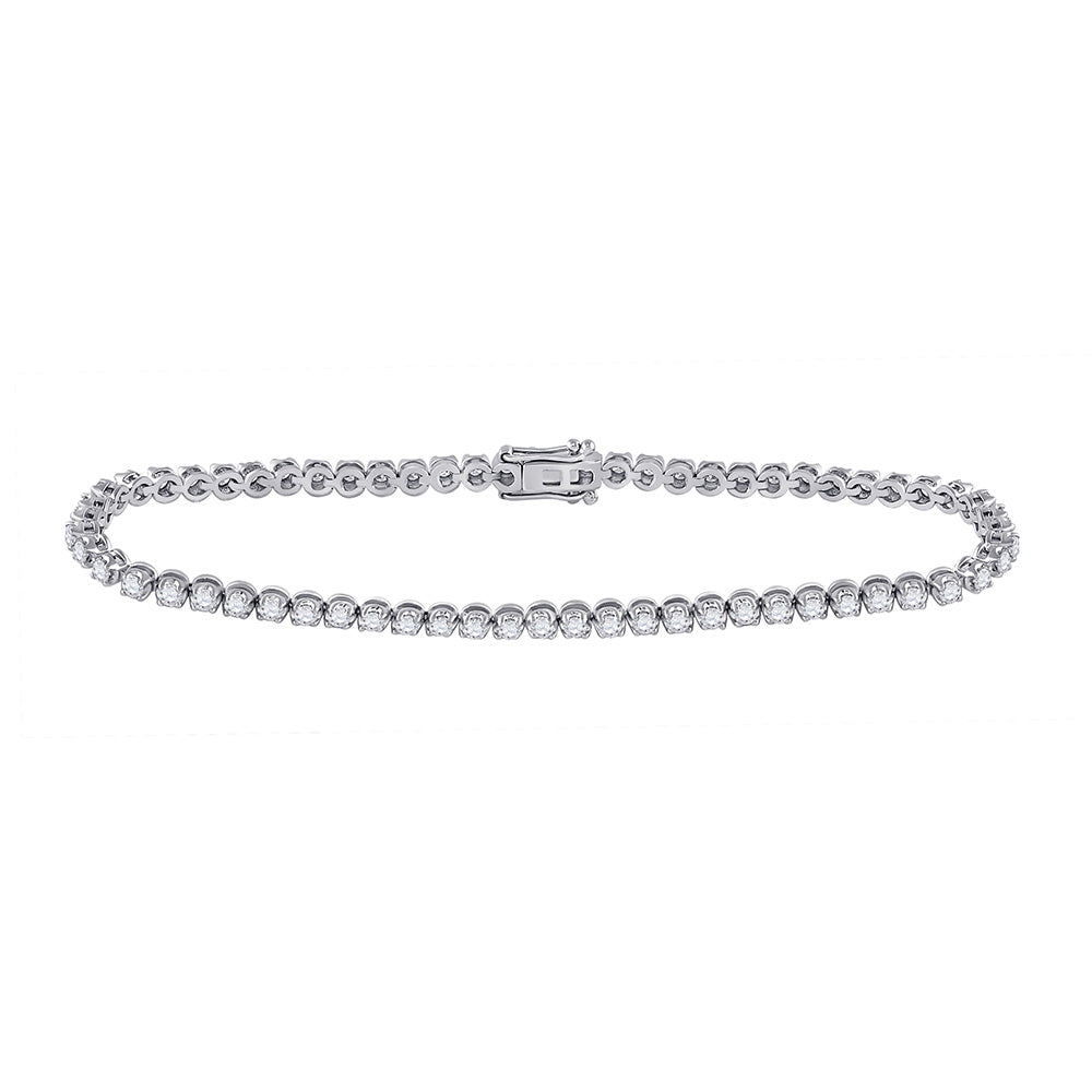 14K White Gold Womens Round Diamond Single Row Tennis Bracelet 2 Cttw