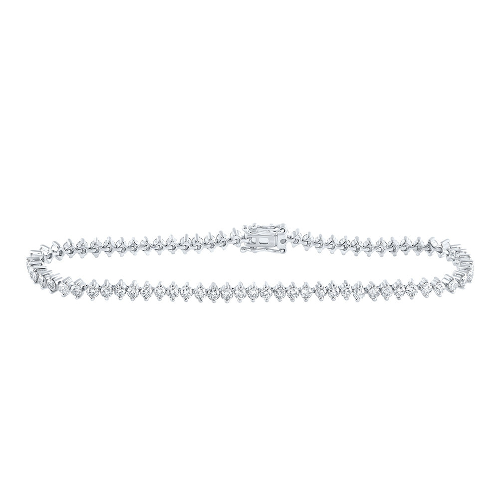 14K White Gold Womens Round Diamond Tennis Bracelet 3-1/4 Cttw