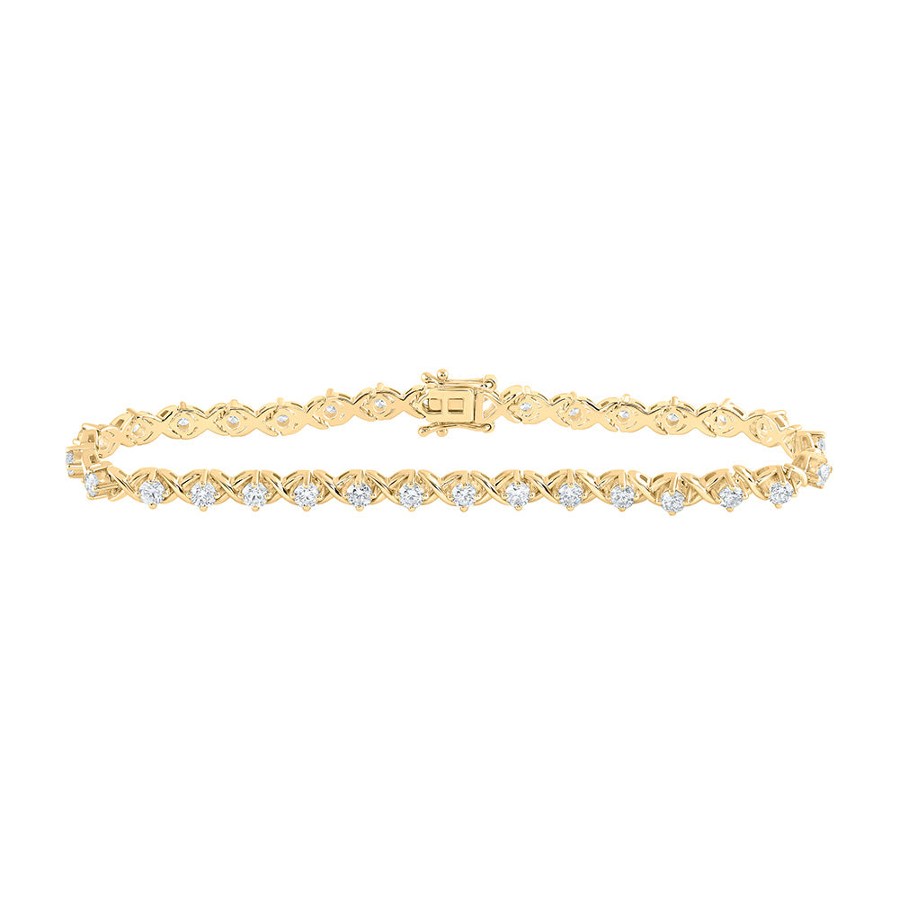 14K White Or Yellow Gold Womens Round Diamond Fashion Bracelet
