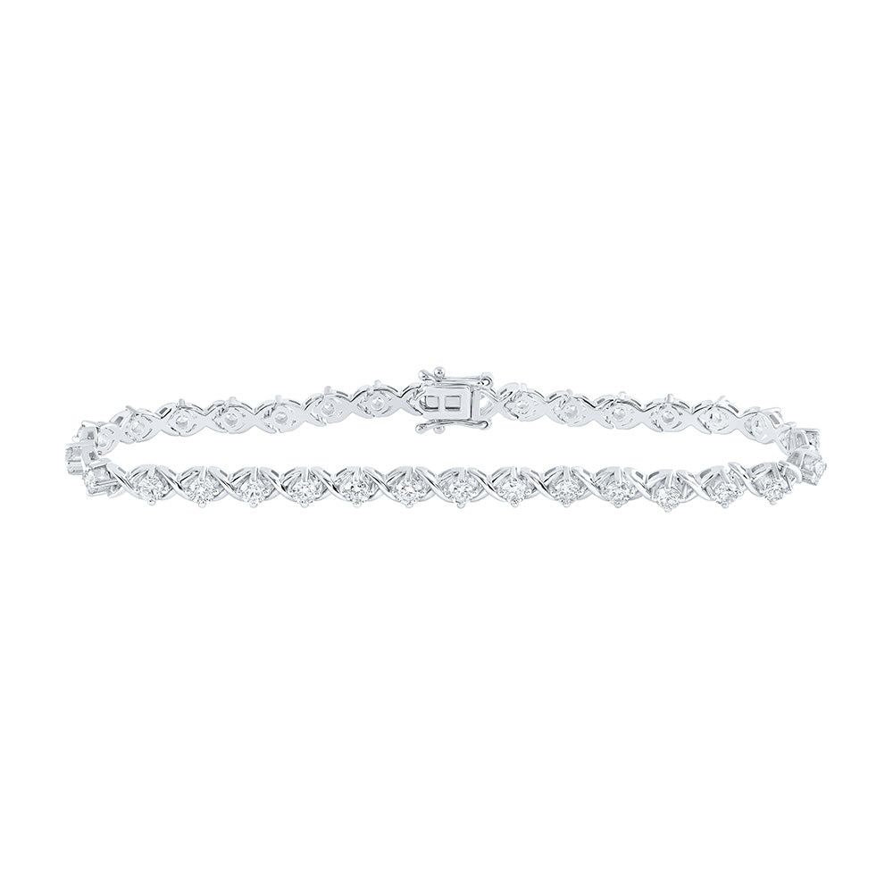 14K White Or Yellow Gold Womens Round Diamond Fashion Bracelet