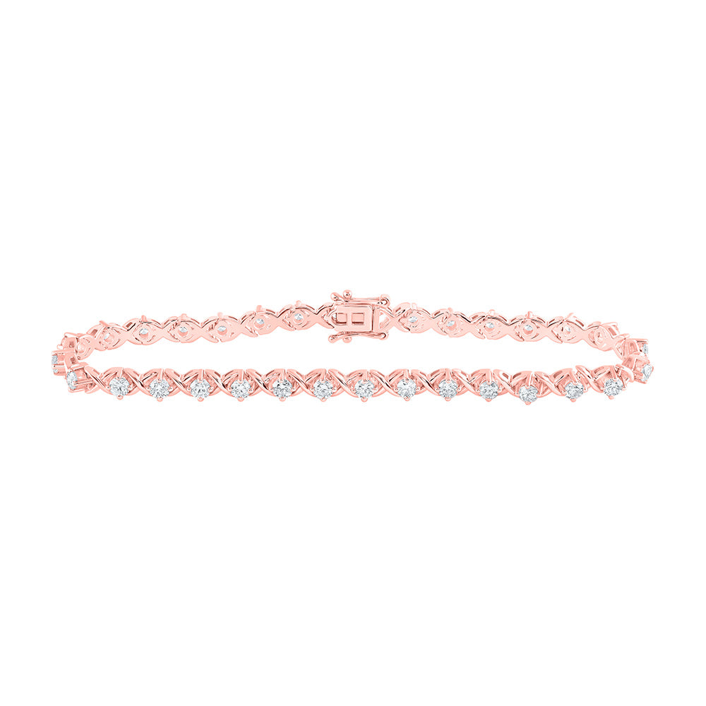 14K Rose Gold Womens Round Diamond Tennis Bracelet 2-5/8 Cttw