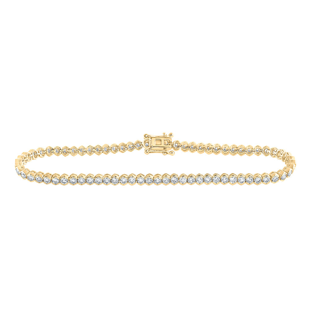 14K Yellow Or White Or Rose Gold Womens Round Diamond Single Row Tennis Bracelet