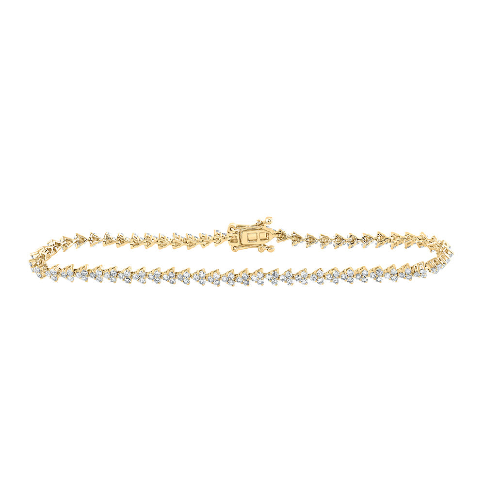 14K Yellow Gold Womens Round Diamond Single Row Tennis Bracelet 1-7/8 Cttw