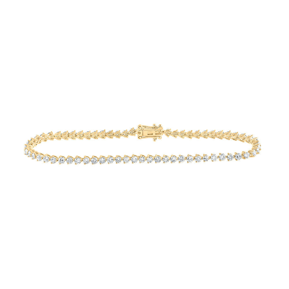 14K Yellow Gold Womens Round Diamond Single Row Tennis Bracelet 2-3/4 Cttw