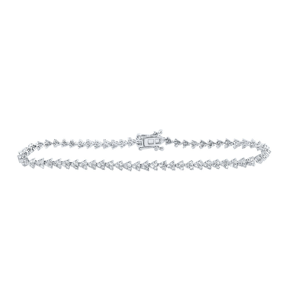 14K White Gold Womens Round Diamond Single Row Tennis Bracelet 1-7/8 Cttw