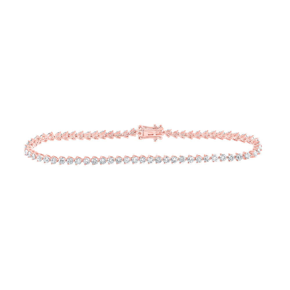 14K Rose Gold Womens Round Diamond Single Row Tennis Bracelet 2-3/4 Cttw