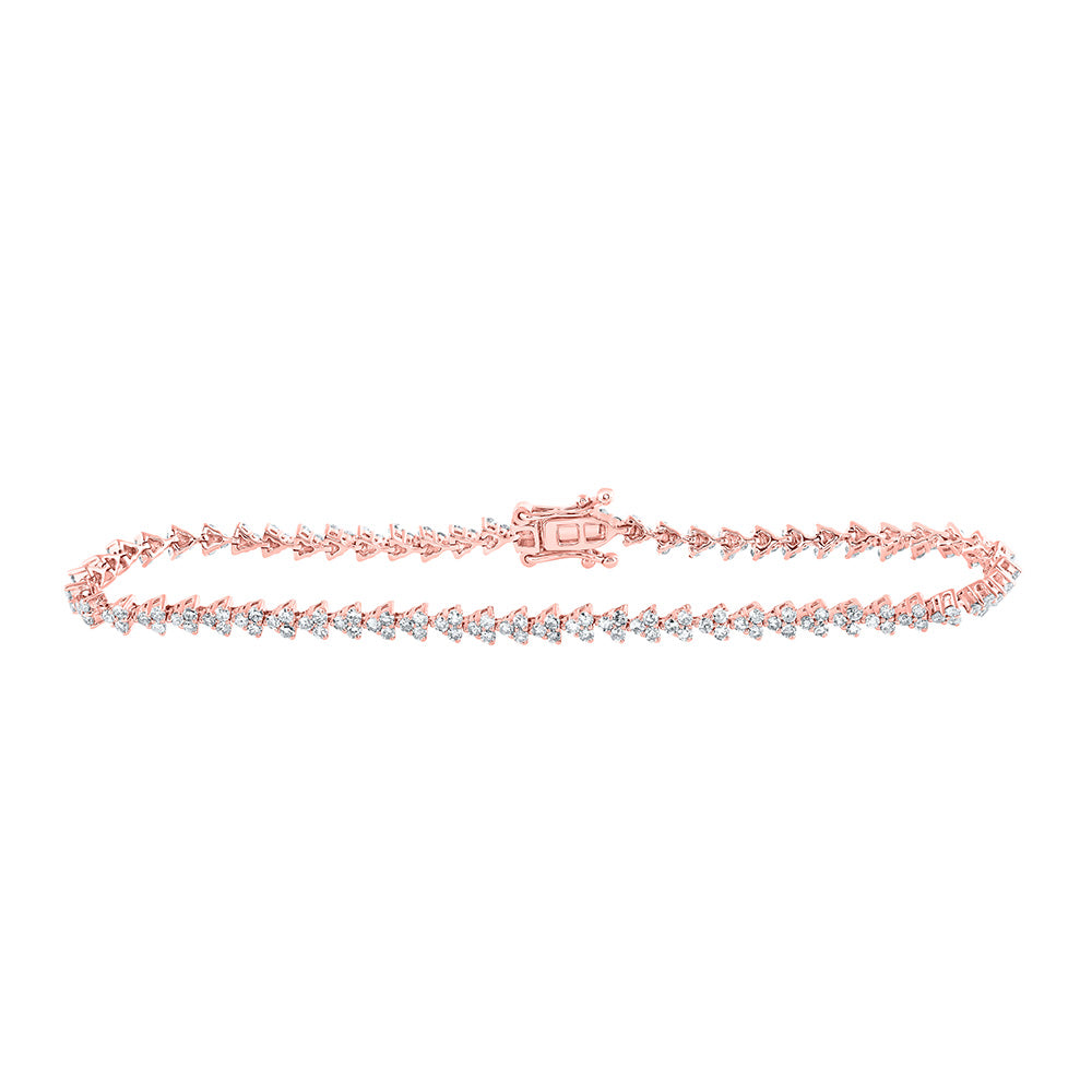 14K Rose Gold Womens Round Diamond Single Row Tennis Bracelet 1-7/8 Cttw