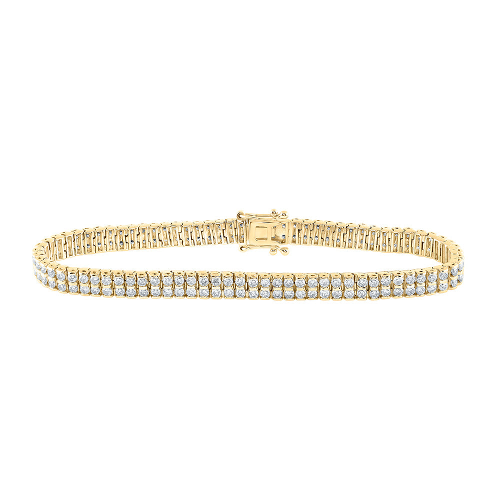 14K Yellow Gold Womens Round Diamond Double Row Tennis Bracelet 4-1/5 Cttw