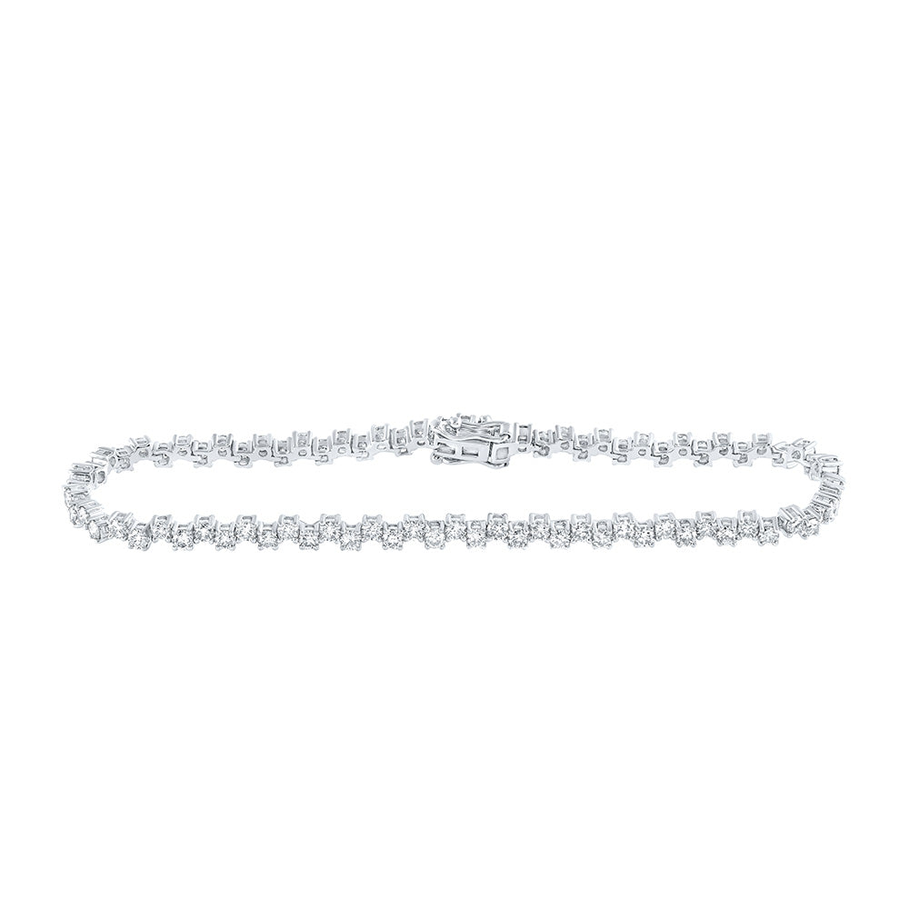 14K White Gold Womens Round Diamond Tennis Bracelet 3-1/2 Cttw