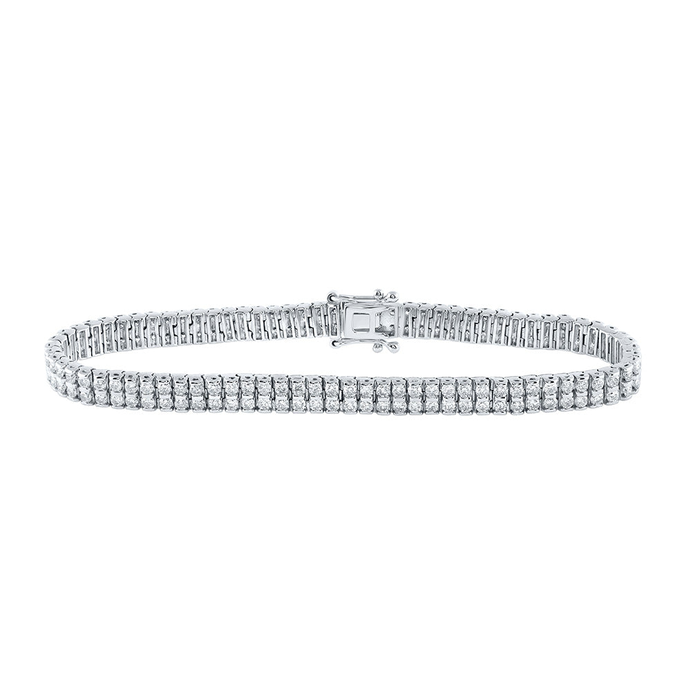 14K White Gold Womens Round Diamond Double Row Tennis Bracelet 4-1/5 Cttw