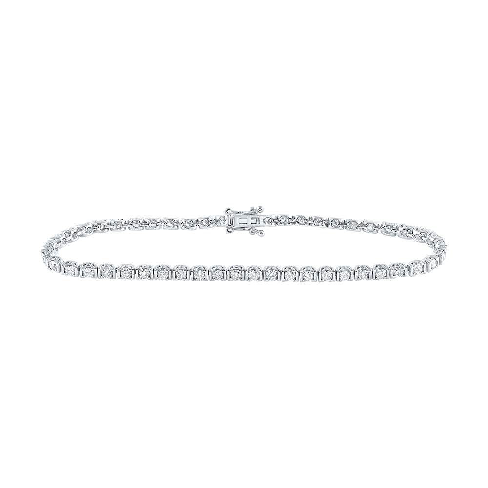 14K White Gold Womens Round Diamond Single Row Tennis Bracelet 2 Cttw