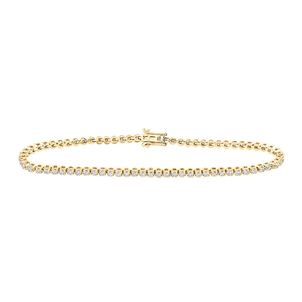 14K Yellow Gold Womens Round Diamond Single Row Tennis Bracelet 1-1/5 Cttw