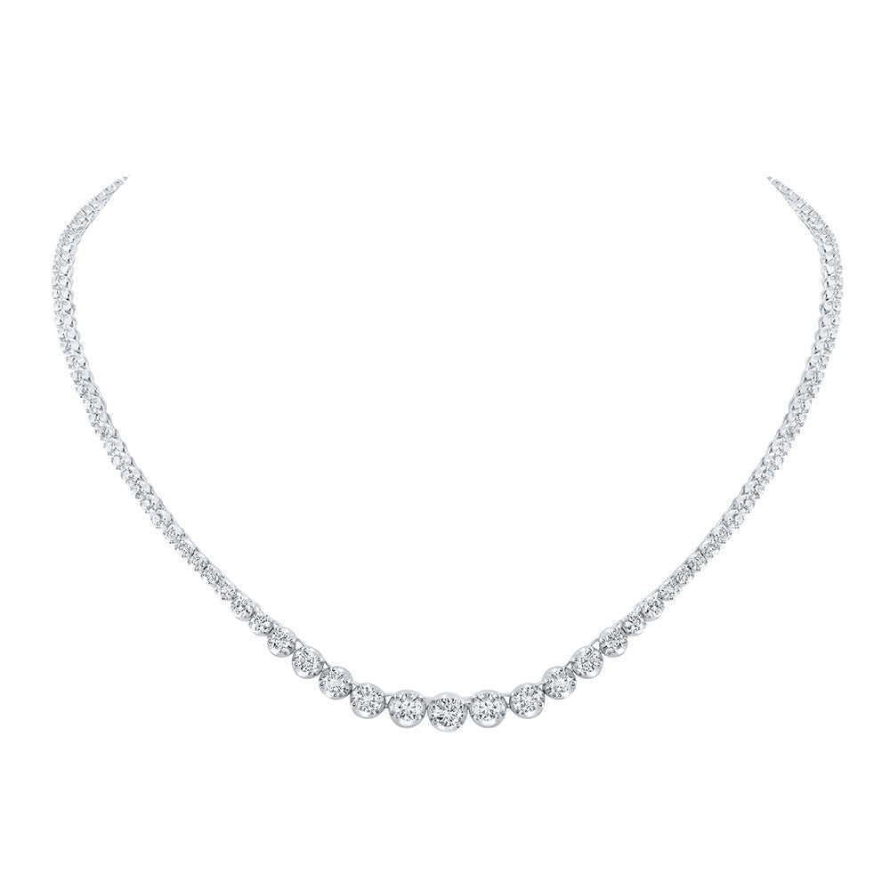 14K White Or Yellow Gold Womens Round Diamond Graduated Tennis Necklace