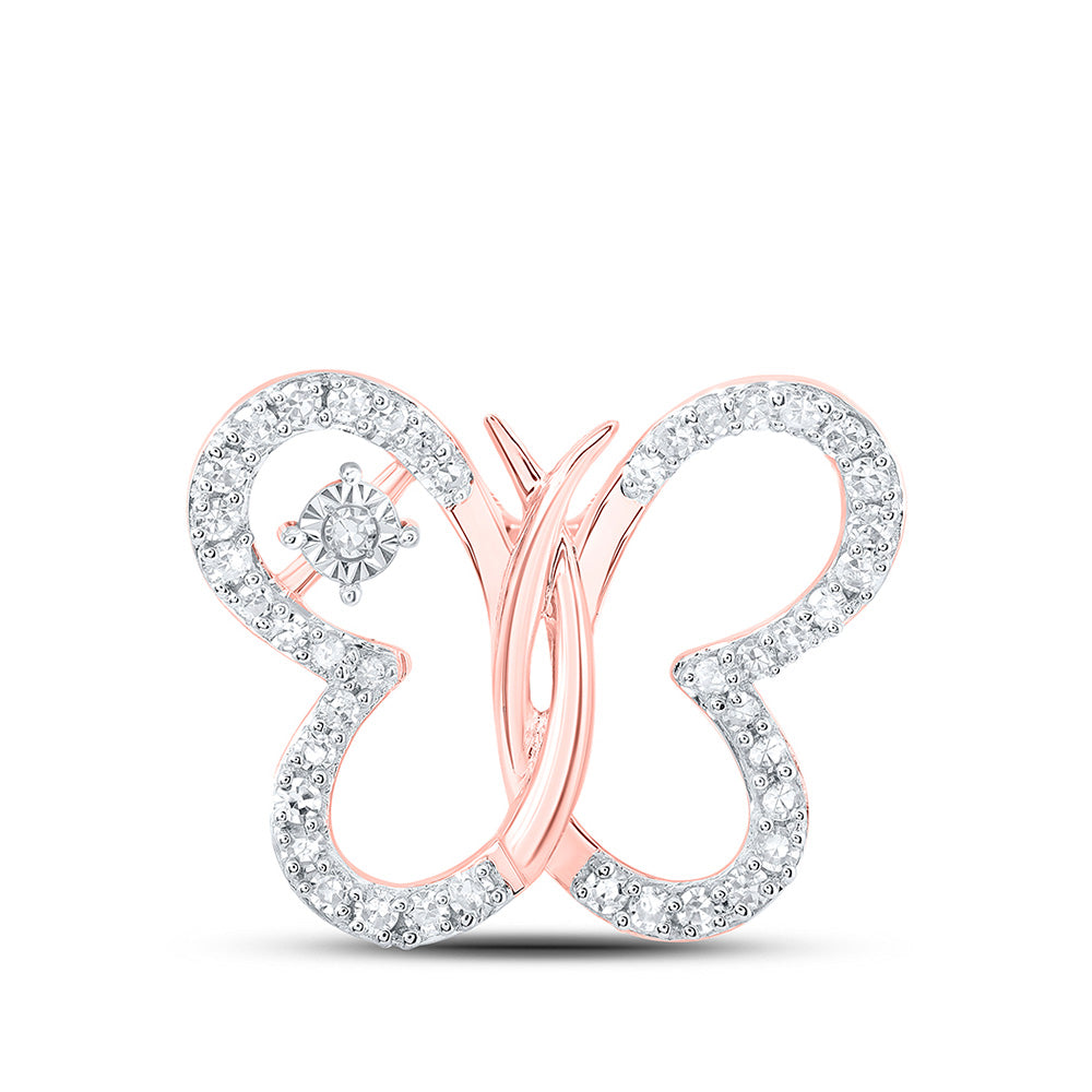 10K Rose Gold Womens Round Diamond Butterfly Pendant 1/6 Cttw