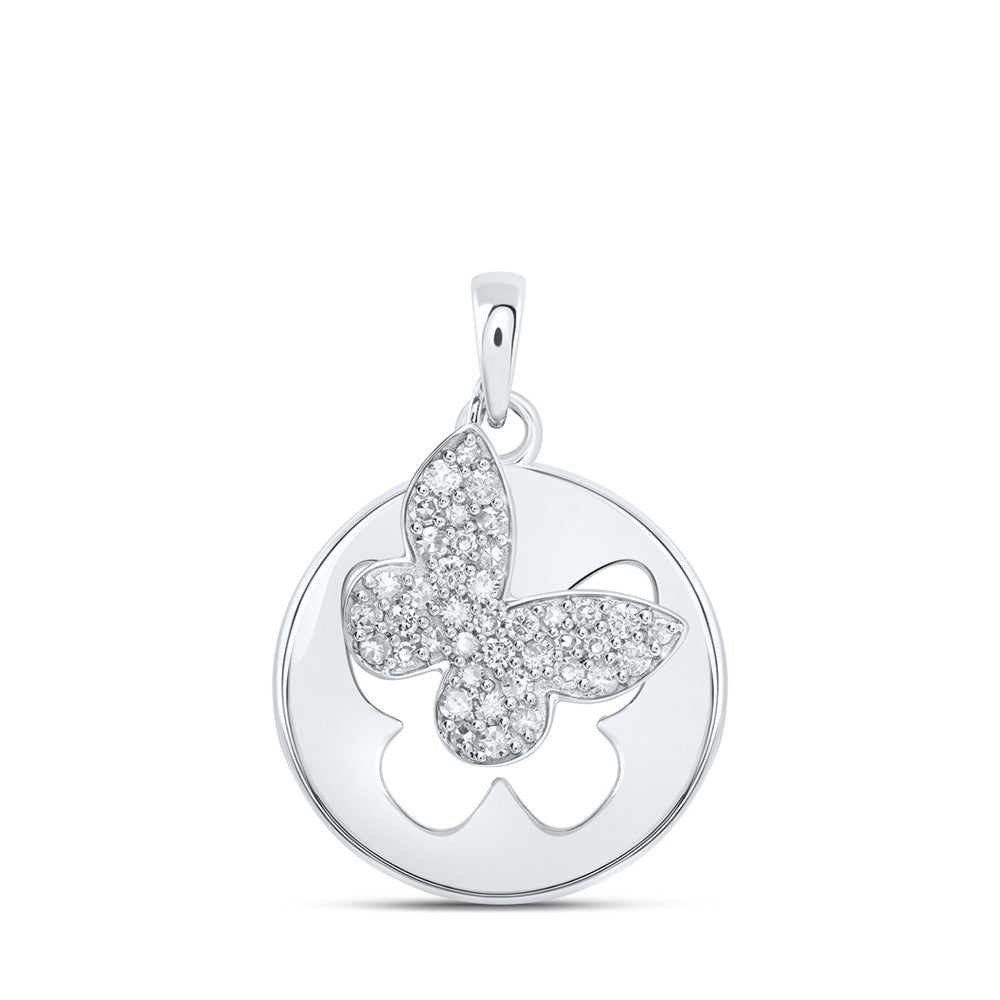 10K Yellow Or White Or Rose Gold Womens Round Diamond Cutout Butterfly Pendant
