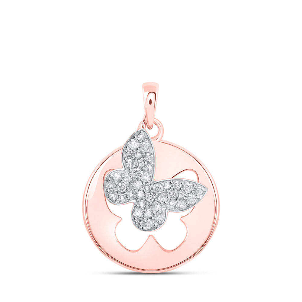10K Yellow Or White Or Rose Gold Womens Round Diamond Cutout Butterfly Pendant