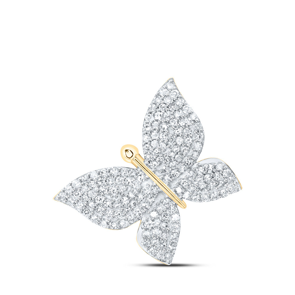 10K Yellow Or White Or Rose Gold Womens Round Diamond Butterfly Pendant