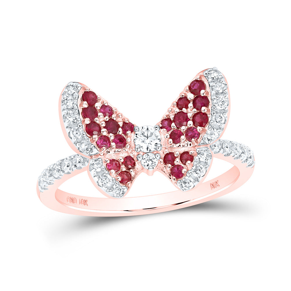 10K White Or Rose Gold Womens Round Diamond Butterfly Ring 5/8 Cttw, Womens Size: 5-10