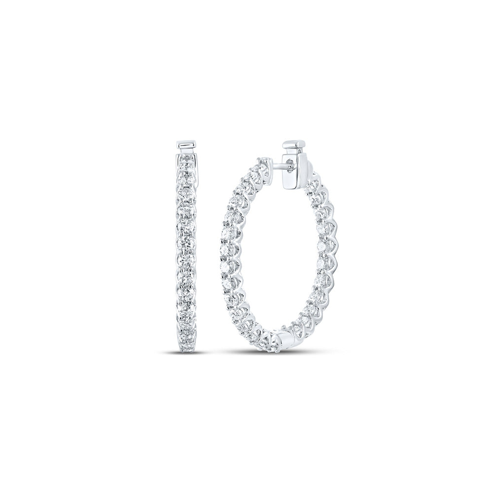 14K White Gold Womens Round Diamond Inside Outside Hoop Earrings 1-3/4 Cttw