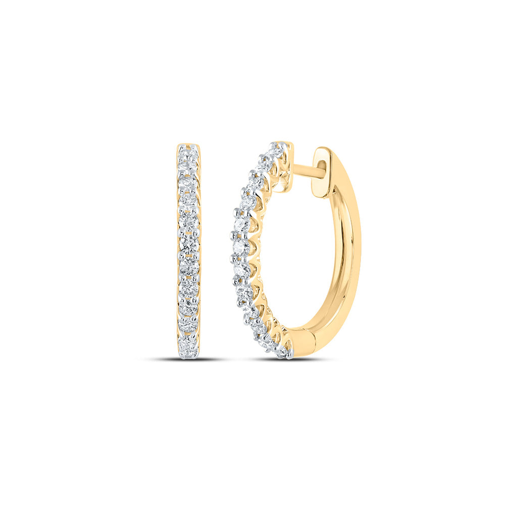 14K Yellow Gold Womens Round Diamond Hoop Earrings 1/2 Cttw