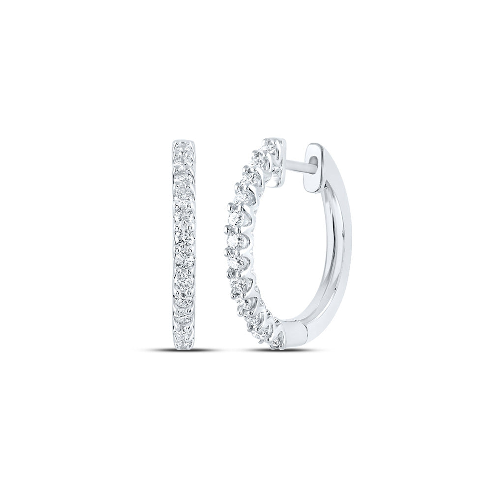14K White Or Yellow Gold Womens Round Diamond Inside Outside Hoop Earrings