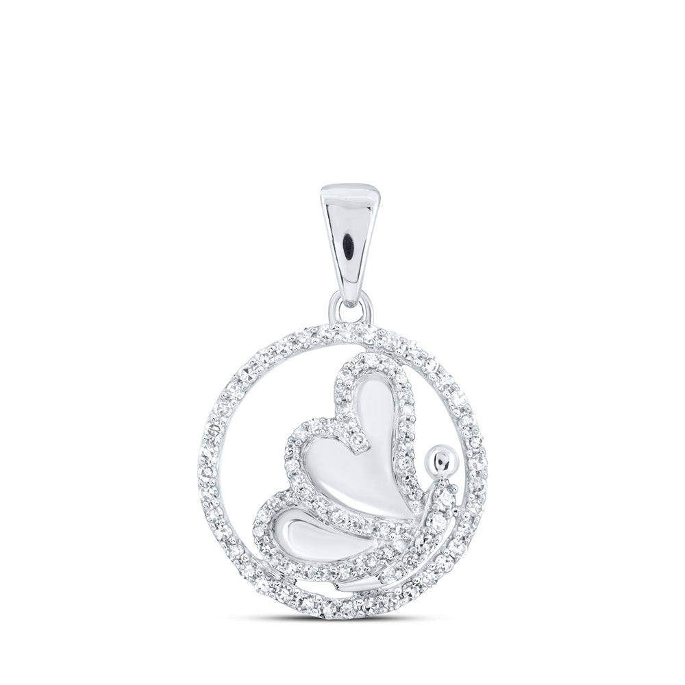 10K Yellow Or White Or Rose Gold Womens Round Diamond Butterfly Heart Pendant