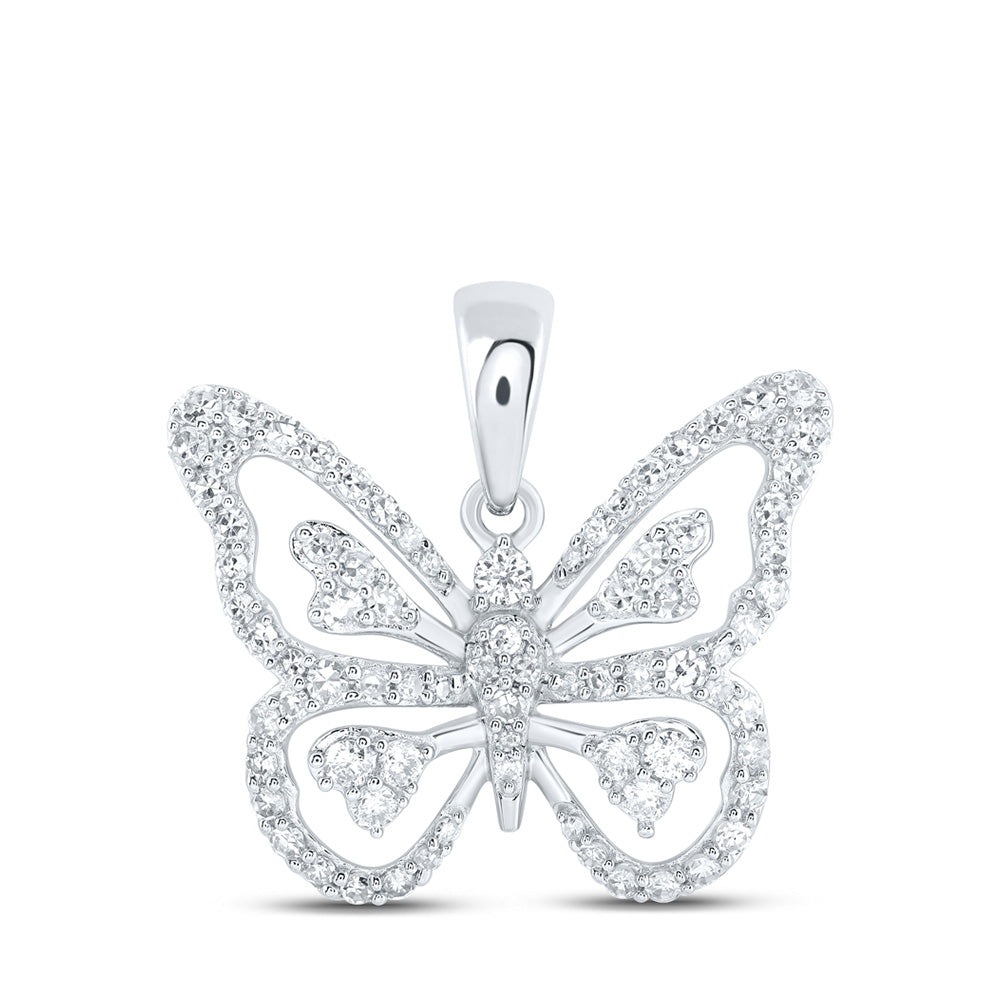 10K Yellow Or White Or Rose Gold Womens Round Diamond Butterfly Pendant