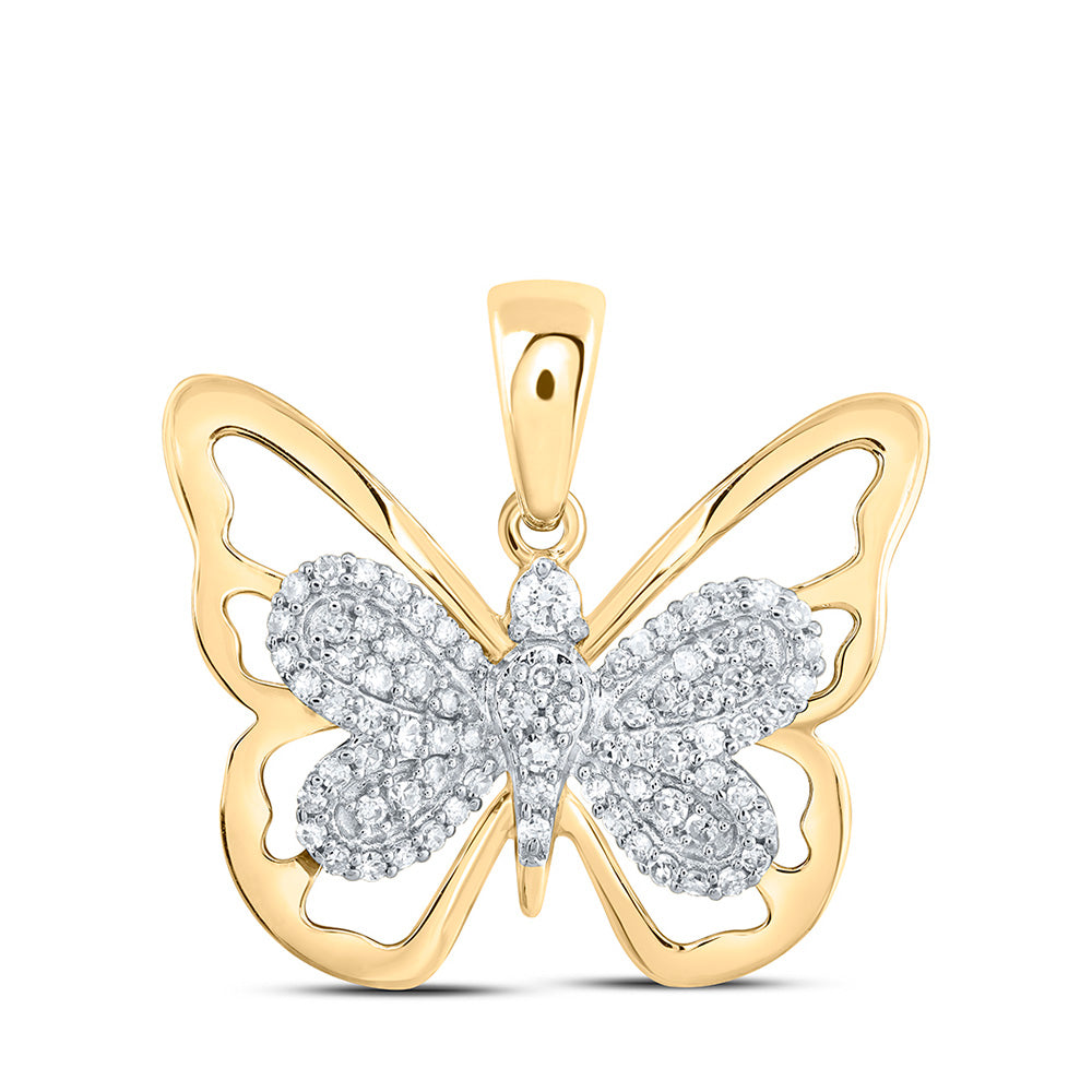 10K Yellow Or White Or Rose Gold Womens Round Diamond Butterfly Pendant