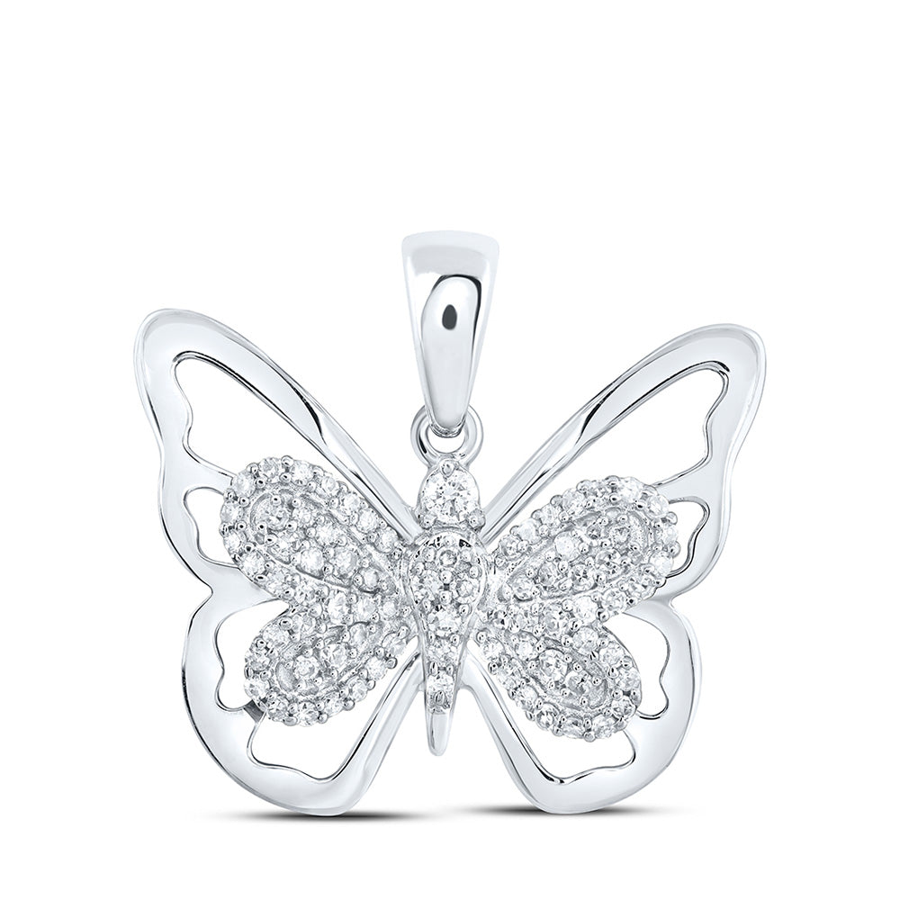 10K Yellow Or White Or Rose Gold Womens Round Diamond Butterfly Pendant