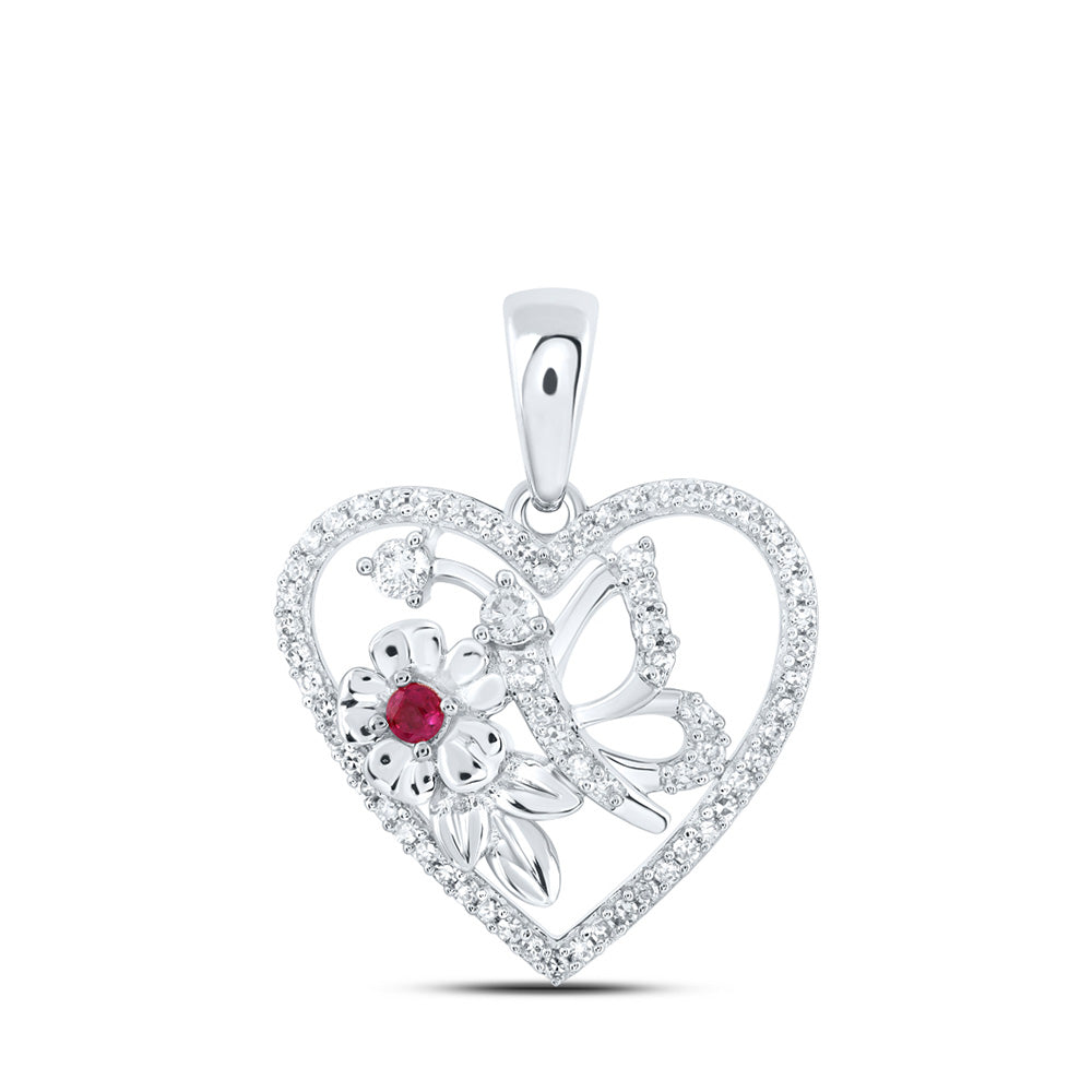 10K Yellow Or White Or Rose Gold Womens Round Ruby Diamond Butterfly Heart Pendant