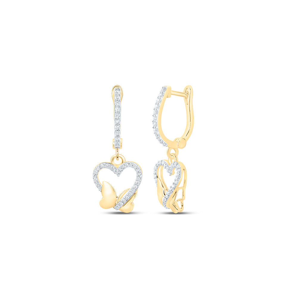 10K Yellow Or White Gold Womens Round Diamond Butterfly Dangle Earrings 1/4 Cttw