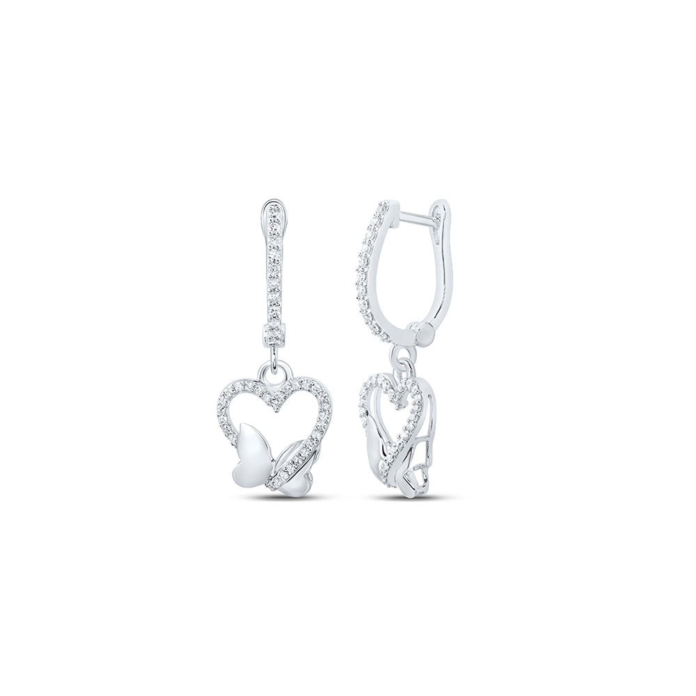 10K Yellow Or White Gold Womens Round Diamond Butterfly Dangle Earrings 1/4 Cttw