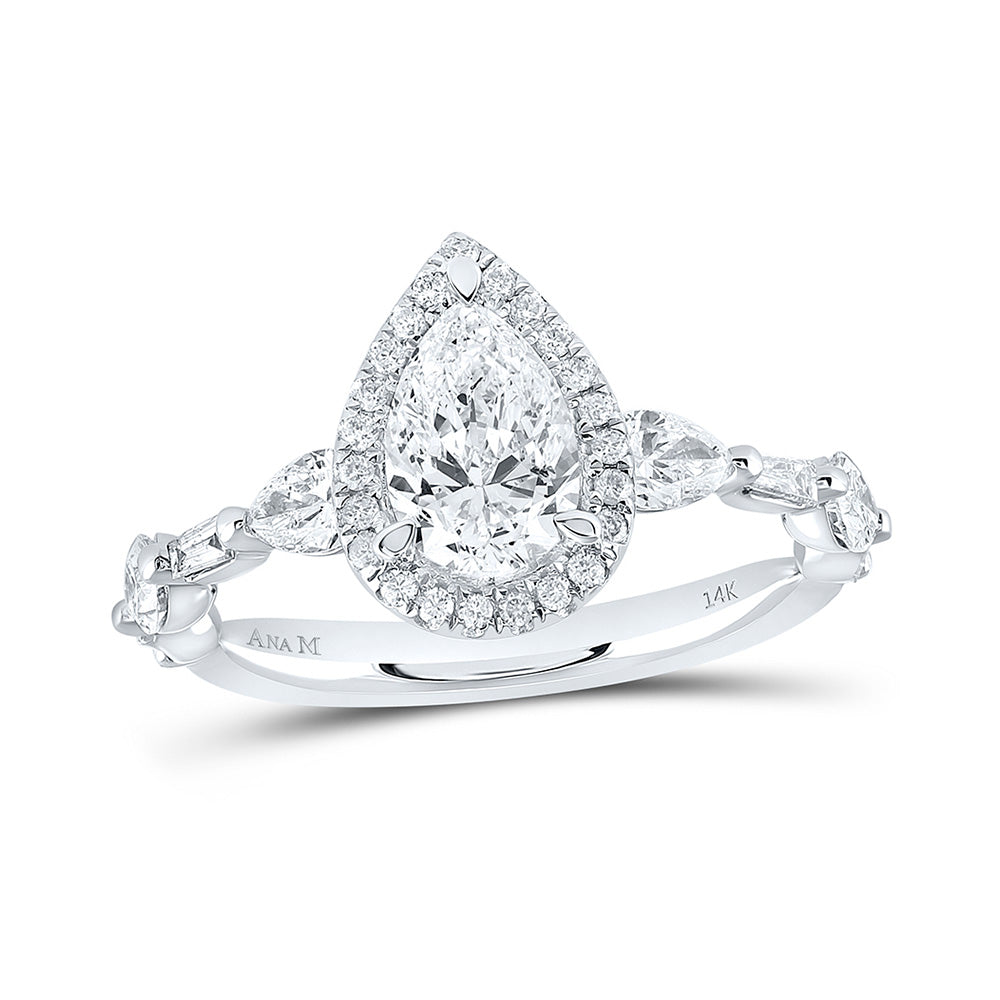 14K White Gold Pear Diamond Halo Bridal Wedding Engagement Ring 1-7/8 Cttw, Womens Size: 5-10