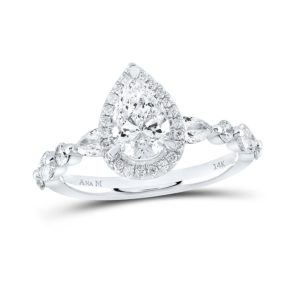14K White Gold Pear Diamond Halo Bridal Wedding Engagement Ring 1-7/8 Cttw, Womens Size: 5-10