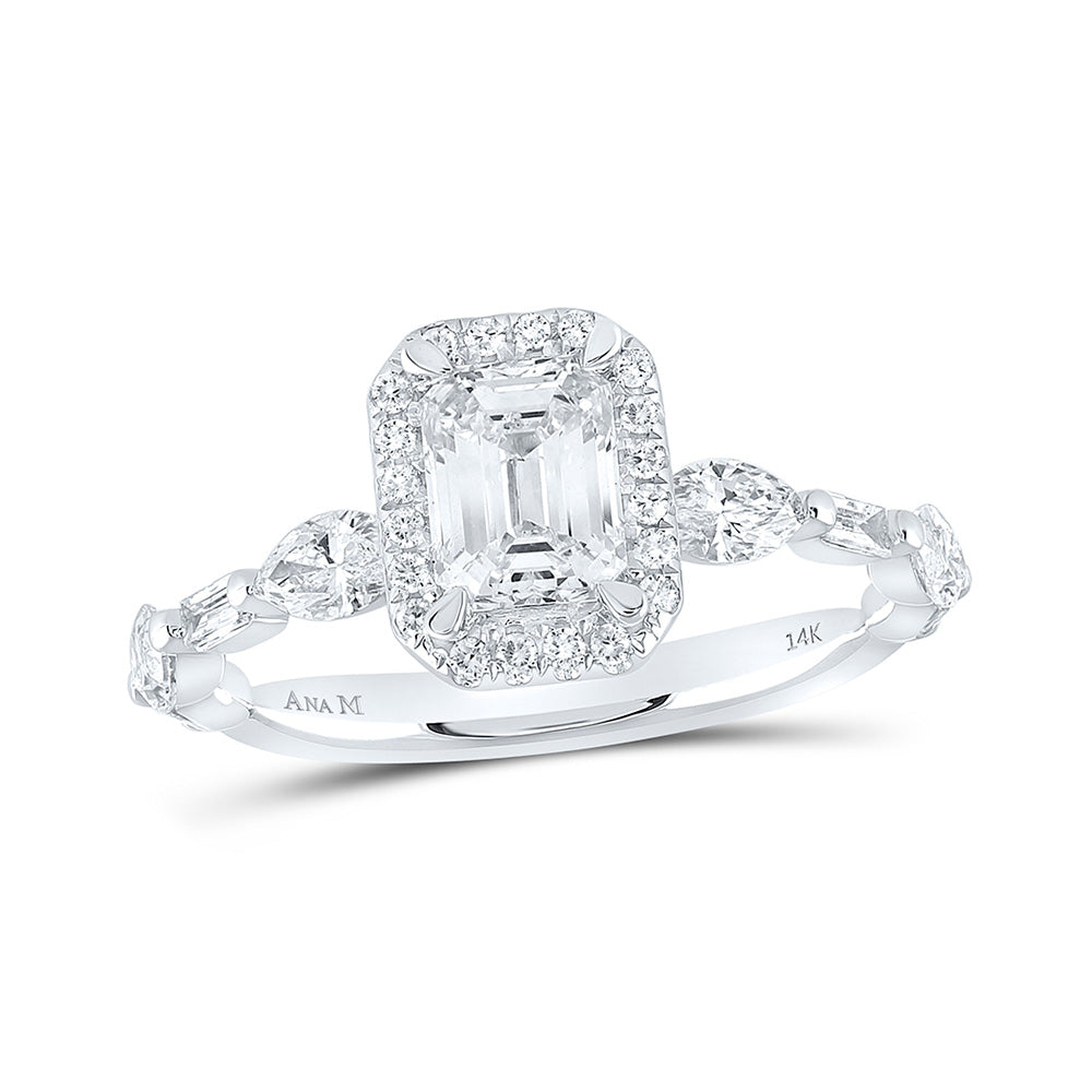 14K White Gold Emerald Diamond Halo Bridal Wedding Engagement Ring 1-3/4 Cttw, Womens Size: 5-10
