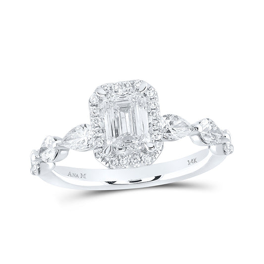 14K White Gold Emerald Diamond Halo Bridal Wedding Engagement Ring 2 Cttw, Womens Size: 5-10