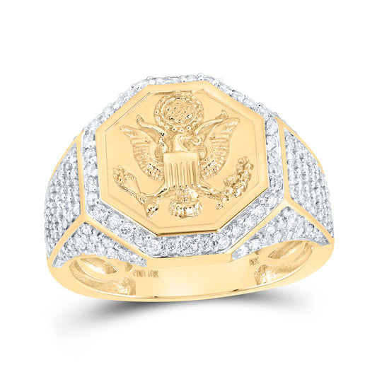 10K Yellow Gold Mens Round Diamond American Eagle Presidential Band Ring 1 Cttw, Mens Size: 7-13