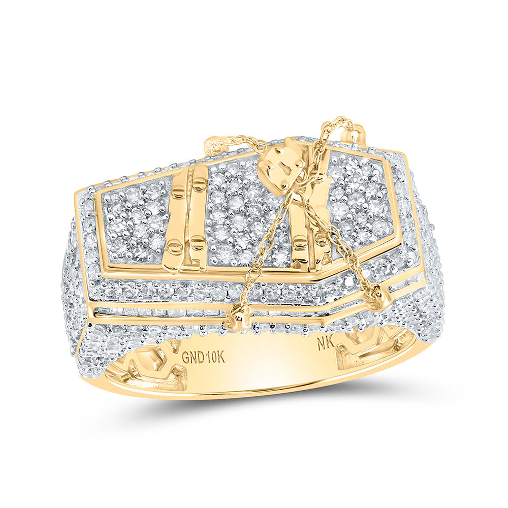 10K Yellow Gold Mens Round Diamond Coffin Band Ring 2-1/3 Cttw, Mens Size: 7-13