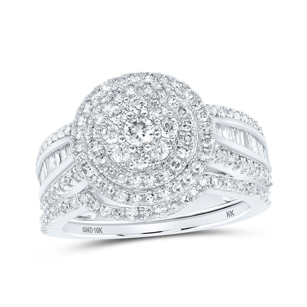 10K Yellow Or White Or Rose Gold Round Diamond Cluster Bridal Wedding Ring Band Set, Womens Size: 5-10