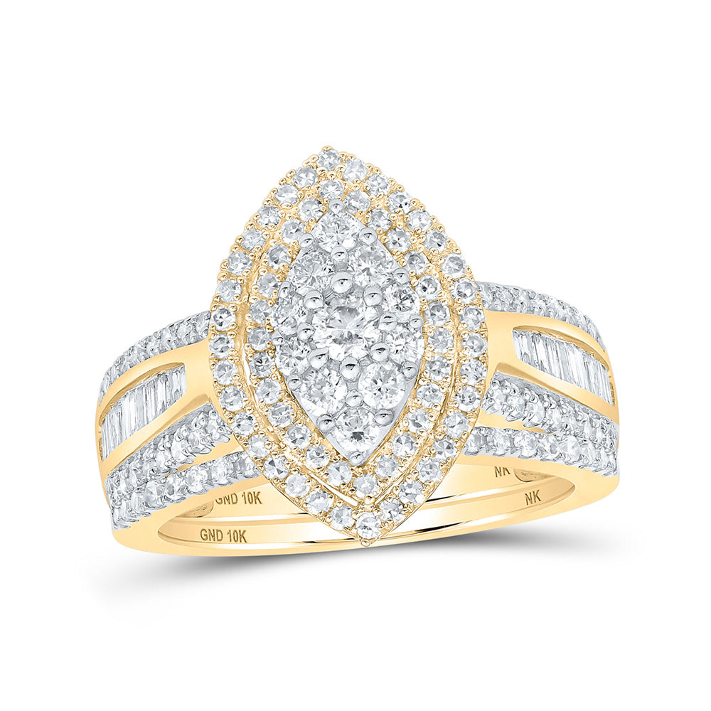 10K Yellow Gold Round Diamond Oval Bridal Wedding Ring Band Set 1-1/4 Cttw, Womens Size: 5-10
