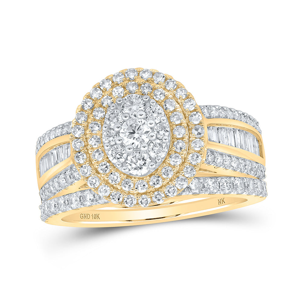 10K Yellow Or White Or Rose Gold Round Diamond Oval Bridal Wedding Ring Band Set, Womens Size: 5-10