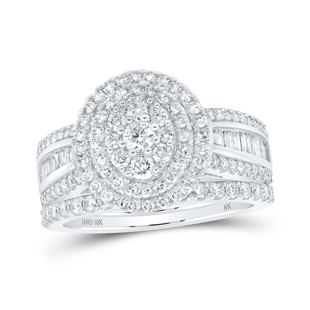 10K Yellow Or White Or Rose Gold Round Diamond Oval Bridal Wedding Ring Band Set, Womens Size: 5-10