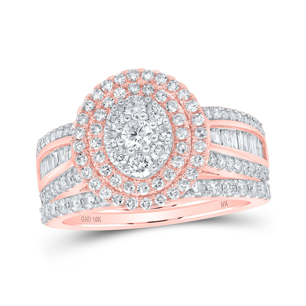 10K Yellow Or White Or Rose Gold Round Diamond Oval Bridal Wedding Ring Band Set, Womens Size: 5-10
