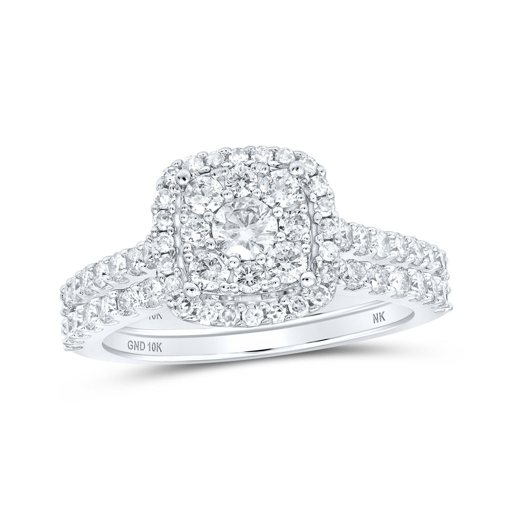 10K Yellow Or White Or Rose Gold Round Diamond Square Bridal Wedding Ring Band Set , Womens Size: 5-10