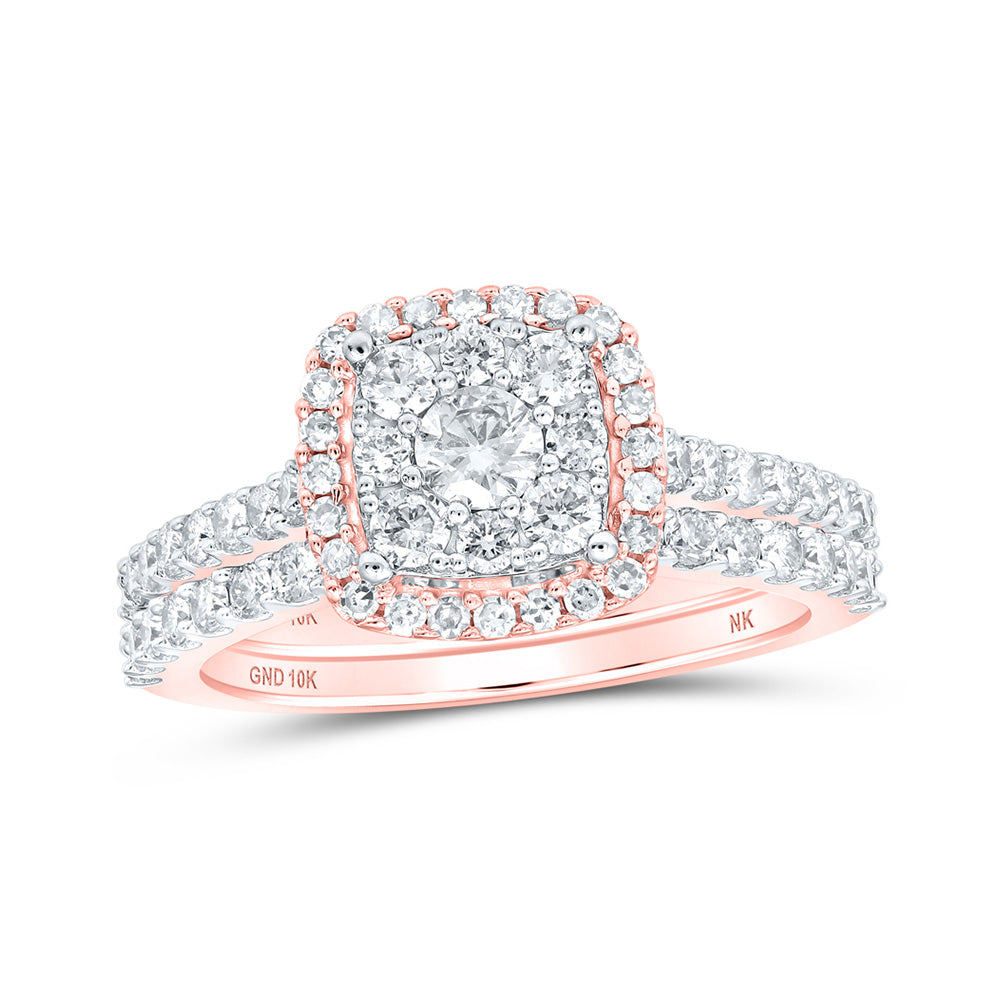 10K Yellow Or White Or Rose Gold Round Diamond Square Bridal Wedding Ring Band Set , Womens Size: 5-10