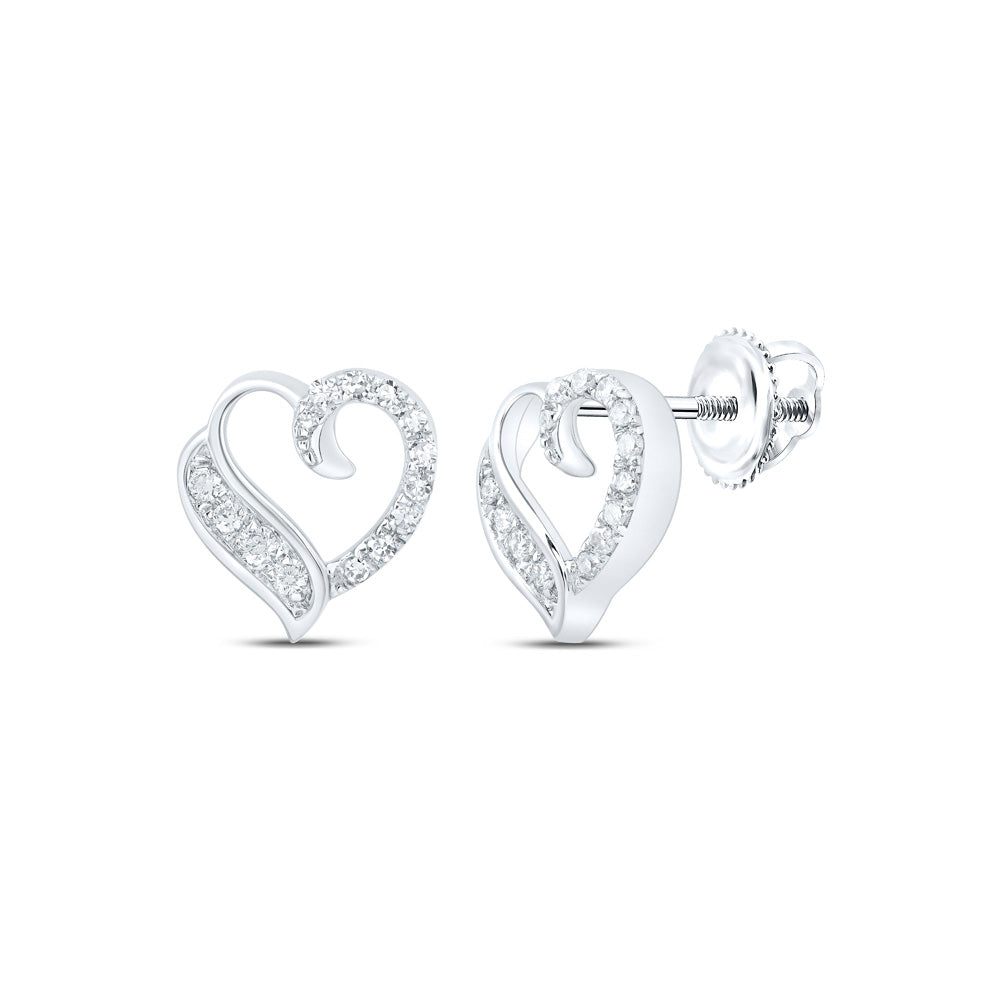 10K White Gold Womens Round Diamond Heart Earrings 1/5 Cttw, Length: 0.39 In, Width: 0.43 In