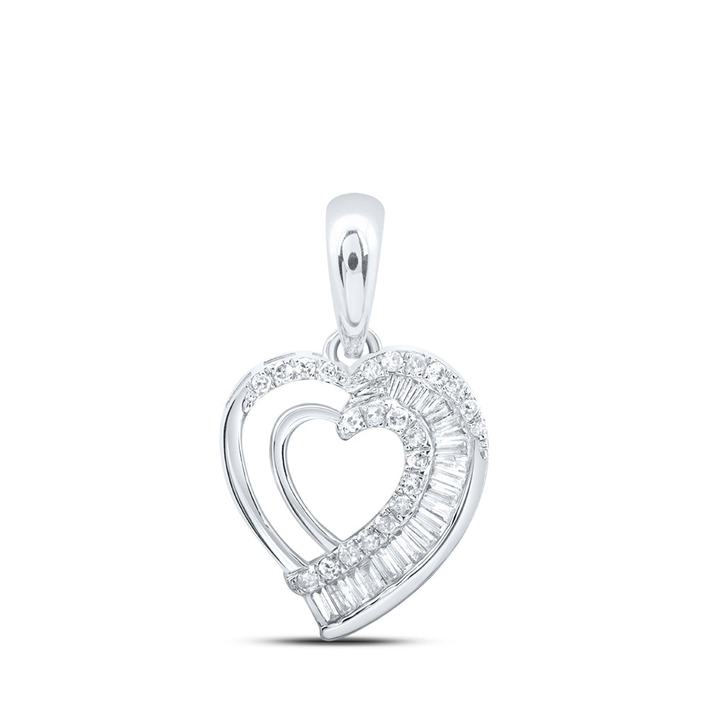 10K Yellow Or White Or Rose Gold Womens Baguette Diamond Heart Pendant