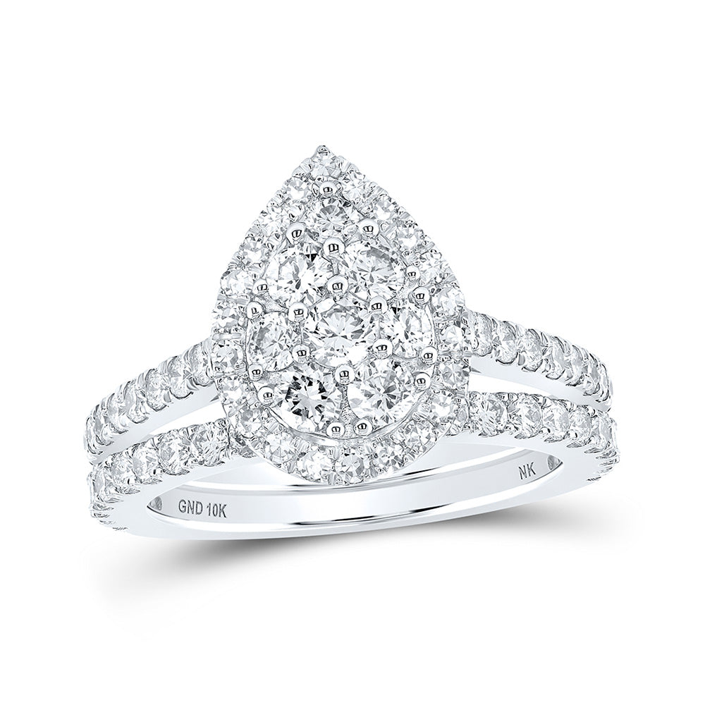 10K Yellow Or White Or Rose Gold Round Diamond Teardrop Bridal Wedding Ring Band Set , Womens Size: 5-10