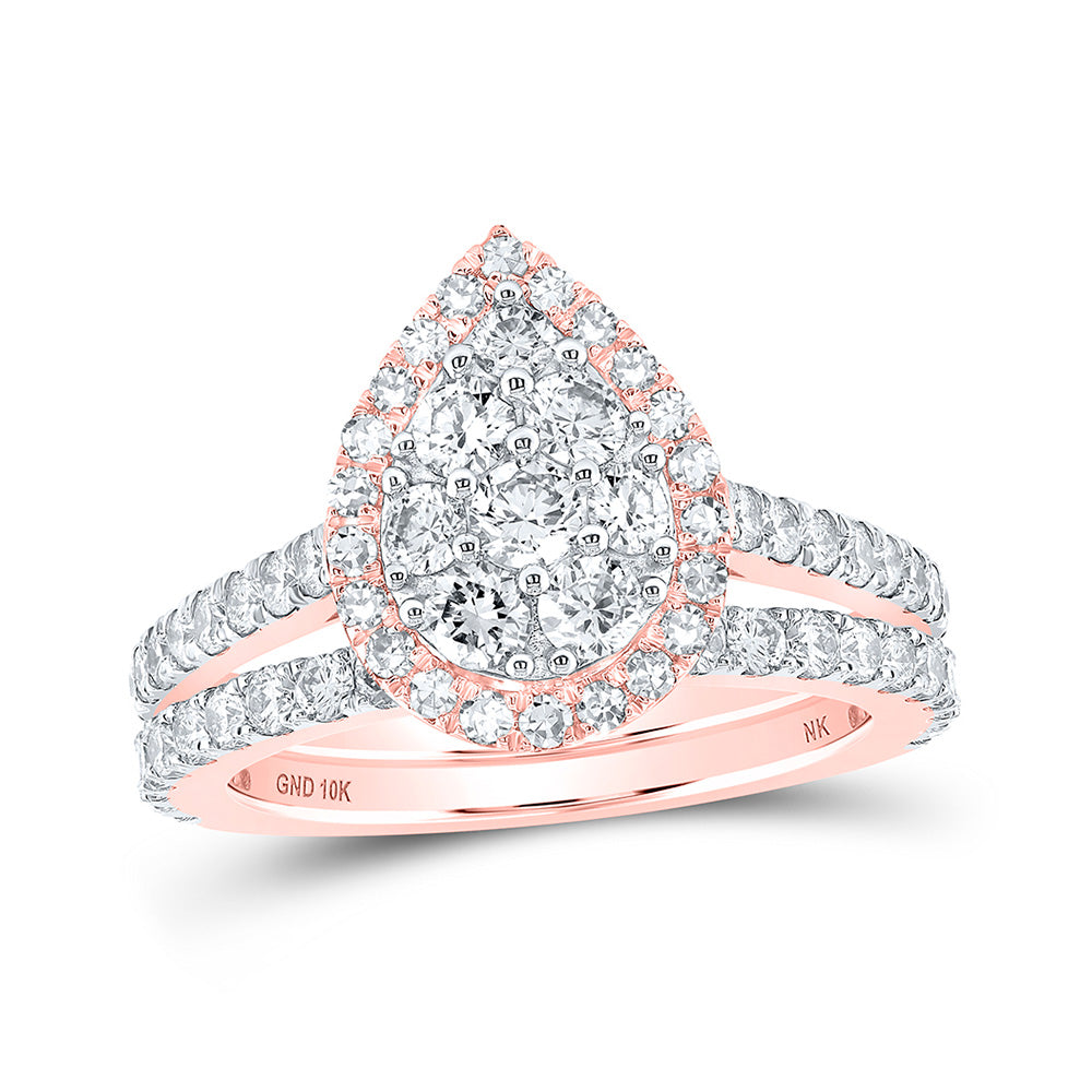 10K Yellow Or White Or Rose Gold Round Diamond Teardrop Bridal Wedding Ring Band Set , Womens Size: 5-10